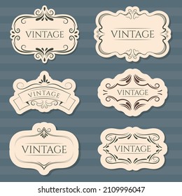 Set of old vintage banner, isolated design element, frame with ornament.