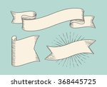 Set of old vintage ribbon banners in engraving style. Hand drawn design element. Vector illustration