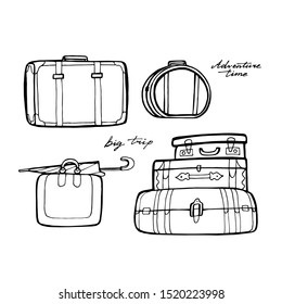 Set of old vintage suitcases. Vector illustration on a white background