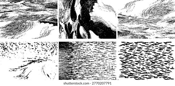 A set of old wall grunge textures. Old weathered plaster background ovelay. Vector illustration. Four distinct textures isolated on white background. EPS10.