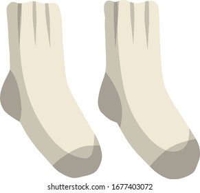 Conjunto de calcetines blancos viejos. Ropa gris caliente para los pies. Dibujo plano de caricatura