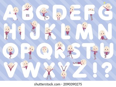 A set of Old woman in a purple jersey designed with alphabet.It's vector art so easy to edit.