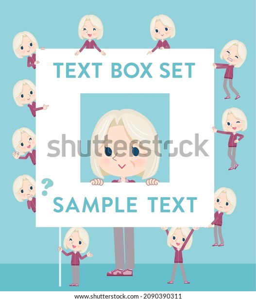 A set of Old woman in a purple jersey with a\
message board.Since each is divided, you can move it freely.It\'s\
vector art so easy to edit.