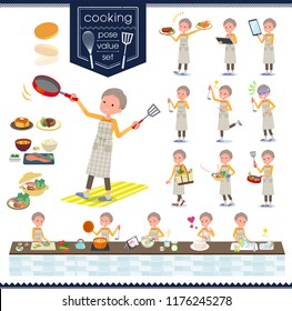 A set of old women about cooking.There are actions that are cooking in various ways in the kitchen.It's vector art so it's easy to edit.