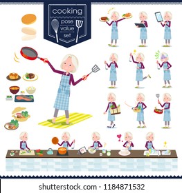 A set of old women about cooking.There are actions that are cooking in various ways in the kitchen.It's vector art so it's easy to edit.