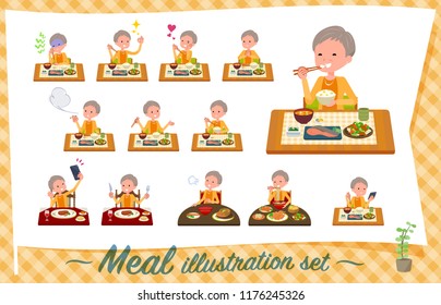 A set of old women about meals.Japanese and Chinese cuisine, Western style dishes and so on.It's vector art so it's easy to edit.