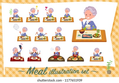 A set of old women about meals.Japanese and Chinese cuisine, Western style dishes and so on.It's vector art so it's easy to edit.