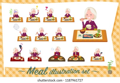 A set of old women about meals.Japanese and Chinese cuisine, Western style dishes and so on.It's vector art so it's easy to edit.