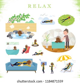 A set of old women about relaxing.There are actions such as vacation and stress relief.It's vector art so it's easy to edit.
