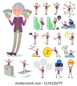 A set of old women with concerning money and economy.There are also actions on success and failure.It's vector art so it's easy to edit.