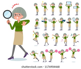 A set of old women with digital equipment such as smartphones.There are actions that express emotions.It's vector art so it's easy to edit.