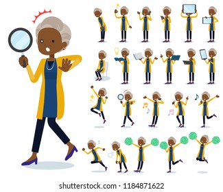A set of old women with digital equipment such as smartphones.There are actions that express emotions.It's vector art so it's easy to edit.