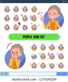 A set of old women with expresses various emotions on the SNS screen.There are variations of emotions such as joy and sadness.It's vector art so it's easy to edit.