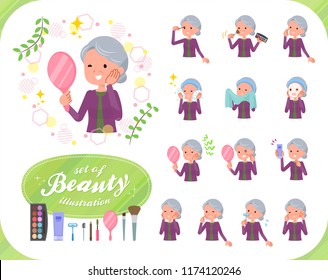 A set of old women on beauty.There are various actions such as skin care and makeup.It's vector art so it's easy to edit.