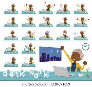 A set of old women on desk work.There are various actions such as feelings and fatigue.It's vector art so it's easy to edit.