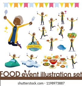 A set of old women on food events.There are actions that have a fork and a spoon and are having fun.It's vector art so it's easy to edit.