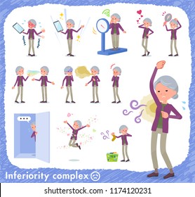 A set of old women on inferiority complex.There are actions suffering from smell and appearance.It's vector art so it's easy to edit.