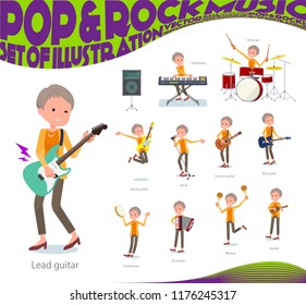 A set of old women playing rock 'n' roll and pop music.There are also various instruments such as ukulele and tambourine.It's vector art so it's easy to edit.