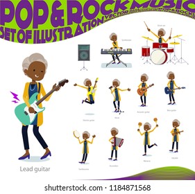 A set of old women playing rock 'n' roll and pop music.There are also various instruments such as ukulele and tambourine.It's vector art so it's easy to edit.