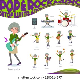 A set of old women playing rock 'n' roll and pop music.There are also various instruments such as ukulele and tambourine.It's vector art so it's easy to edit.