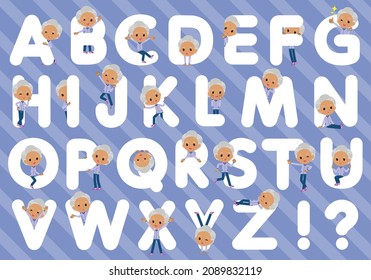 A set of old women in purple jerseys  designed with alphabet.It's vector art so easy to edit.