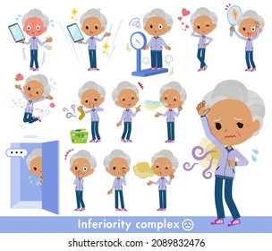 A set of old women in purple jerseys  on inferiority complex.It's vector art so easy to edit.