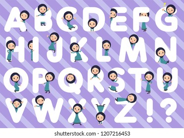 A set of old women wearing hijab designed with alphabet.Characters with fun expressions pose various poses.It's vector art so it's easy to edit.