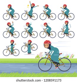 A set of old women wearing hijab on a road bike.There is an action that is enjoying.It's vector art so it's easy to edit.