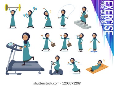 A set of old women wearing hijab on exercise and sports.There are various actions to move the body healthy.It's vector art so it's easy to edit.