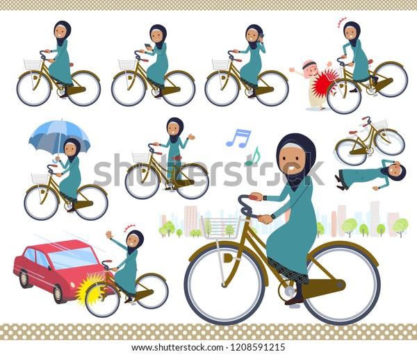 A set of old women wearing hijab riding a city\
cycle.There are actions on manners and troubles.It\'s vector art so\
it\'s easy to edit.