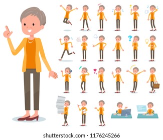 A set of old women with who express various emotions.There are actions related to workplaces and personal computers.It's vector art so it's easy to edit.