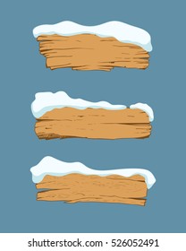 Set of old wood planks covered with snow. Winter design. Vector Illustration.