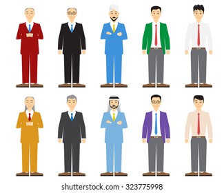 Set of old and young business man in flat style