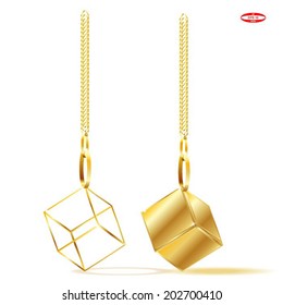 set of olden chain with cube isolated on white background vector