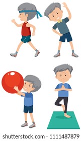 Un conjunto de ilustraciones del ejercicio de un hombre mayor