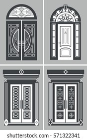Set of old-fashioned doors isolated on grey background