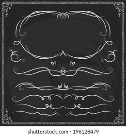 set of old-fashioned vector dividers on a chalkboard line nails hand medieval background scene boundary drawn ornate beauty series art turn ornamental traditional whirl flag divider twirl victorian gr