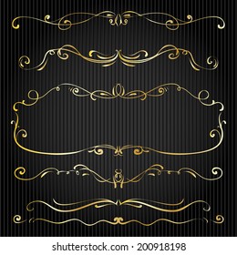 set of old-fashioned victorian vector dividers and edge nails drawn line nails hand antique border gold drawn architectural dark rich ornate yellow beauty set science curve ornamental traditional vort