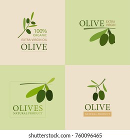 Set of olive banner labels.