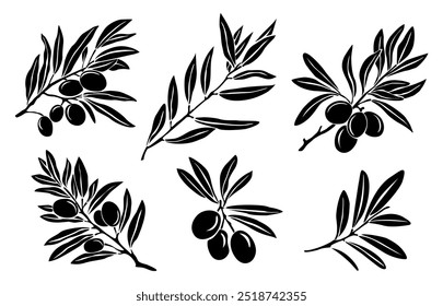 Set of Olive Branch black silhouettes isolated