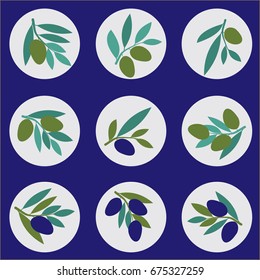 Set of olive branches in circles