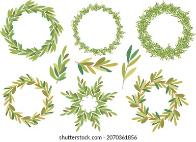 Set with olive branches in wreath
