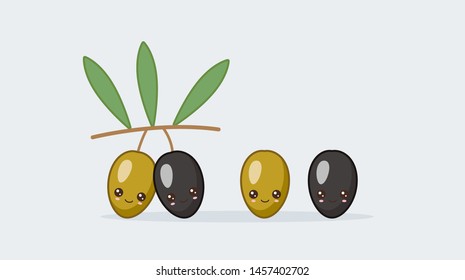 Set olive. Cute kawaii smiling food. Vector illustration