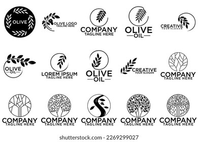 Set of olive hand written lettering logo, label, badge or emblem. Isolated on white background. Vector illustration