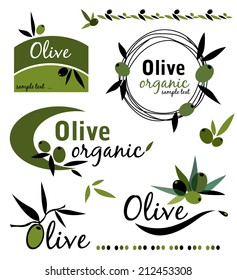 Set of olive labels,different elements