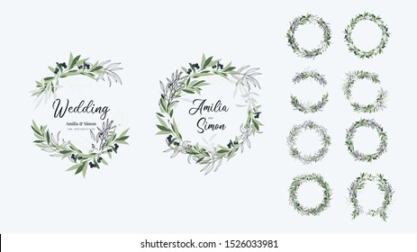 set of olive leaf wreaths with text for logo or banner