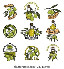 Set of olive oil emblems. Olive branch. Design elements for logo, label, emblem, sign. Vector illustration
