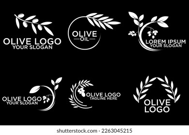 Set of olive oil hand written lettering logo, label, badge or emblem. Isolated on black background. Vector illustration