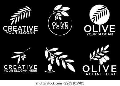 Set of olive oil hand written lettering logo, label, badge or emblem. Isolated on black background. Vector illustration