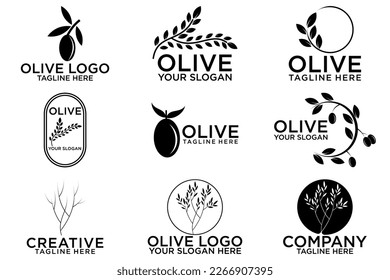 Set of olive oil hand written lettering logo, label, badge or emblem. Isolated on white background. Vector illustration.